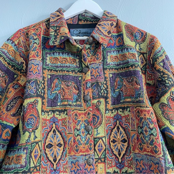 Vintage Chico’s Anniversary Collection Tapestry Beaded Animal Jacket patchwork - Picture 4 of 16